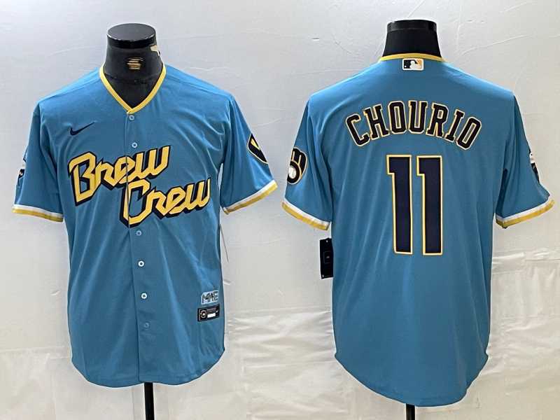 Milwaukee Brewers #11 Jackson Chourio Blue 2022 City Connect Cool Base Stitched Jersey->mlb womens jerseys->MLB Jersey